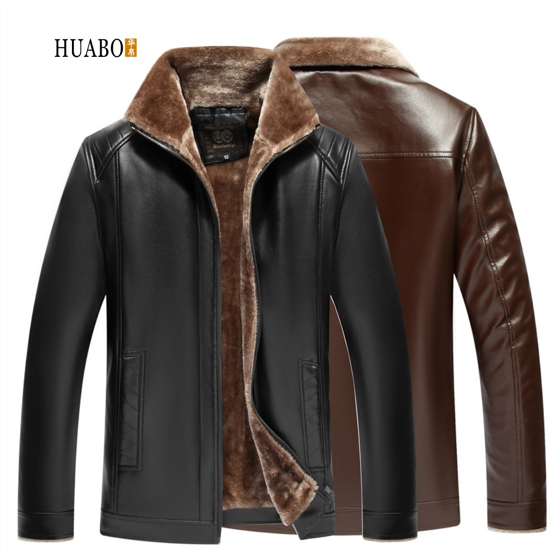 Motorcycle Jacket Velvet Cold Protection Middle-Aged and Elderly Stand Collar Men's Leather Coa