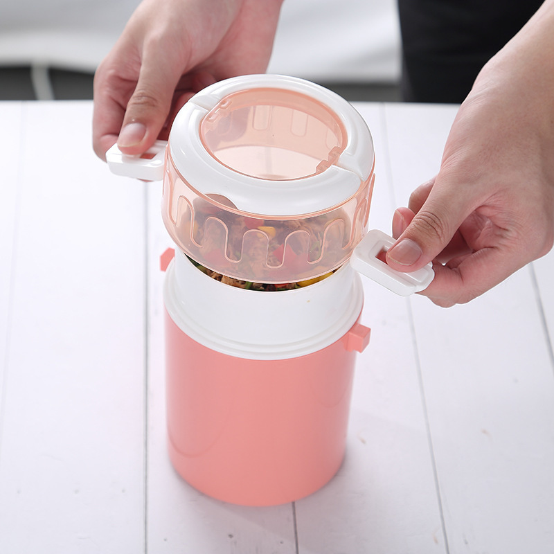 New Cute Double-Layer Portable Lunch Box with Compartment Gift Soup Spoon Set Student Office Worker