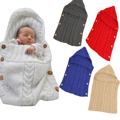 amazon hot selling autumn and winter infant knitted wool sleeping bag button sleeping bag photography blanket stroller sleeping bag