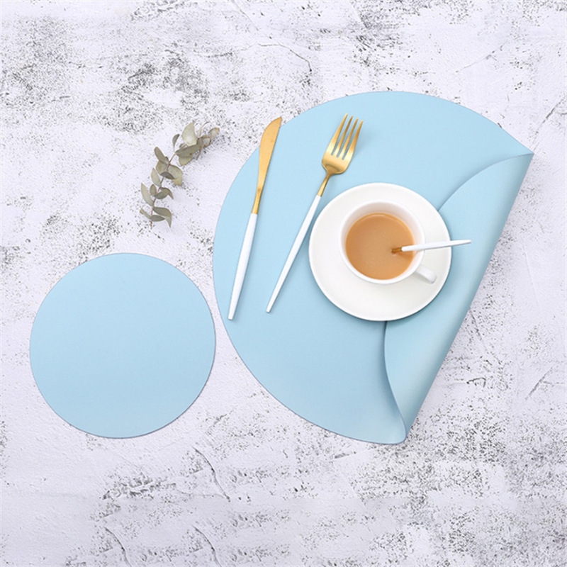 Double-Sided PU Leather Insulation Placemat round Dining Table Cushion Cup Mat for Free Non-Slip and