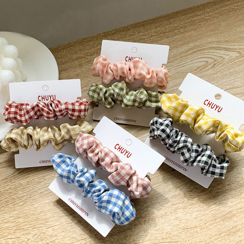 Korean Style Contrast Color Headband Small Plaid Large Intestine Hair Ring Boutique Stall Ornament T