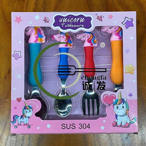 unicorn fork spoon tableware gift box portable set 304 stainless steel children baby cartoon tableware