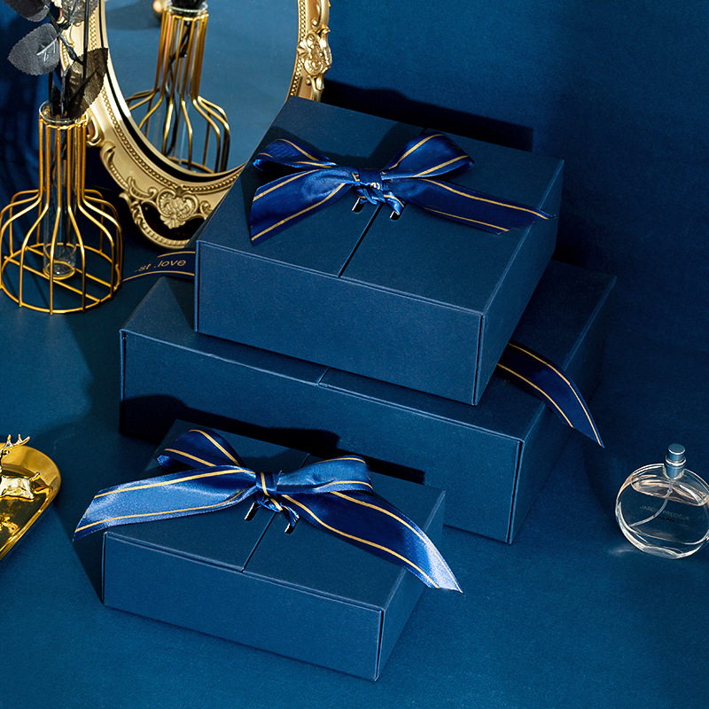 Trending Creative Ribbon Double-Door Gift Box Blue Starry Sky Perfume Packing Boxes Wedding Gift Wed