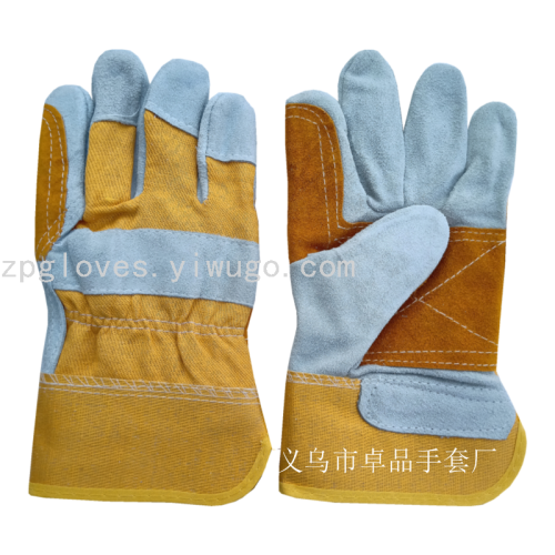 ab grade yellow rubber sleeve cowhide welding gloves two-layer cowhide welding labor protection leather gloves