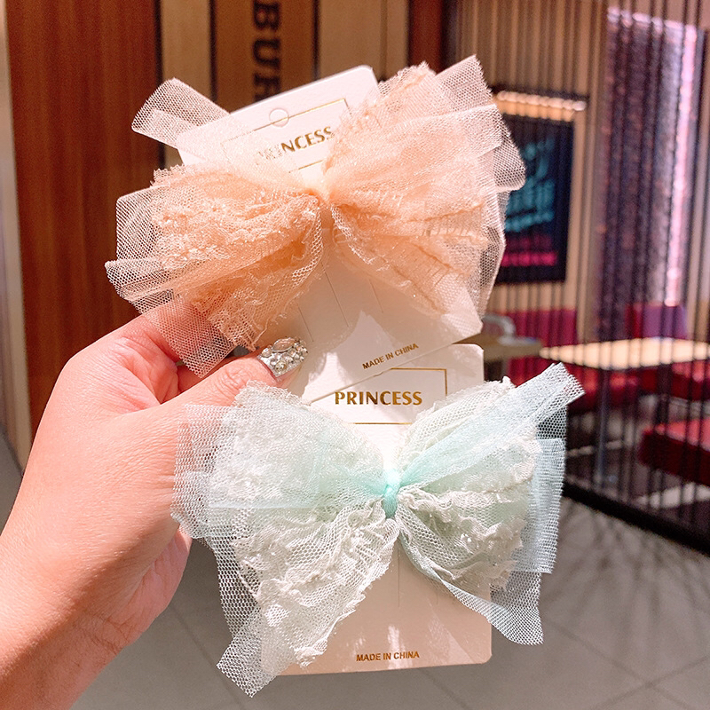 Children's Hair Accessories Korean Lace Yarn Bow Hairpin Hea...