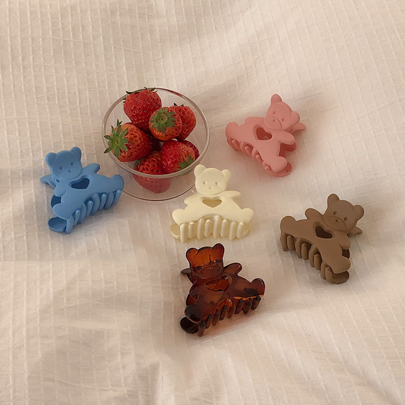 Lovely Bear Barrettes Cute Ins Korean Sweet Frosted Small Hair Grabbing Clip Headdress Female 2021ne