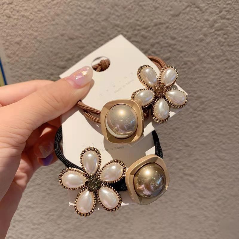 Korean Style Handmade Ins Pearl Hair Rope Cute Girl High Elastic Tie Ponytail Hair String Simple Hai