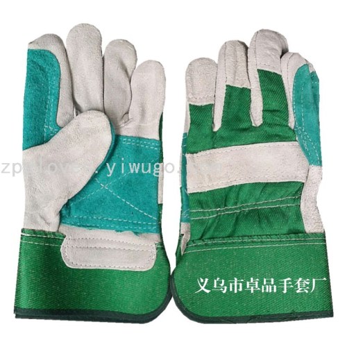 0.5-Inch Green Rubber Sleeve Natural Color Pallet Welding Cowhide Gloves 
