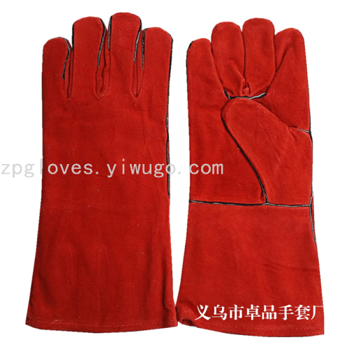 14-Inch Cow Split Leather Red Welder Labor Gloves BC Grade