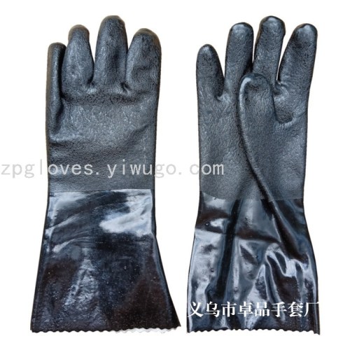 factory direct 35cm knitted flannel open frosted pvc gloves oil-resistant anti-chemical gloves