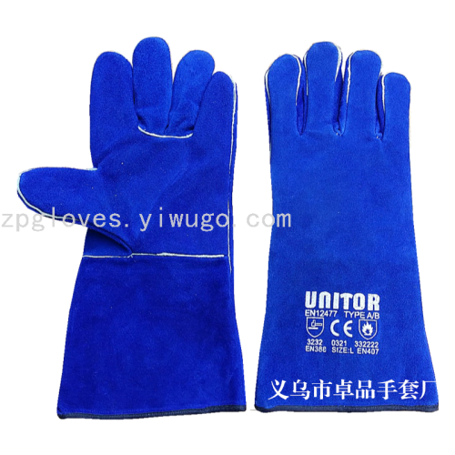 factory direct selling cowhide fireproof thread sewing welding gloves plus support wear-resistant welder gloves