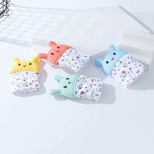 Baby Products Cartoon Rabbit Silicone Gloves Teether Support Customized Colorful Animal Avatar Baby Grinding Machine