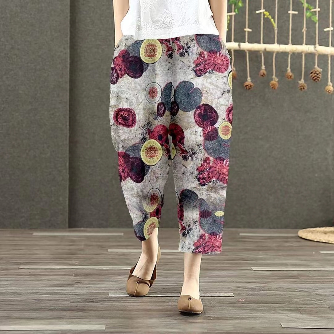 Popular Single Cotton and Linen Casual Pants Colorful Self...