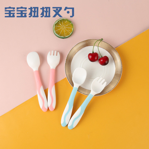 customized multi-color baby twist spoon flexible baby training fork spoon silicone twist fork spoon