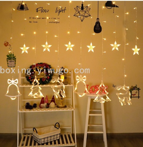 12 Hanging Size Five-Star Love Moon High and Low Curtain Ice Bar Christmas String Light Outdoor Waterproof Holiday Lamp Decorative Lamp