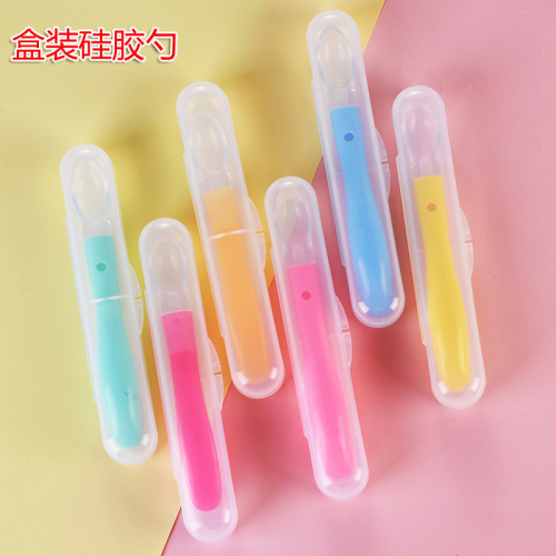 Factory Direct Baby Soft Head Spoon Complementary Food Feeding Medicine Silicone Spoon Baby Feeding tableware Anti-Scald Spoon -- Boxed 
