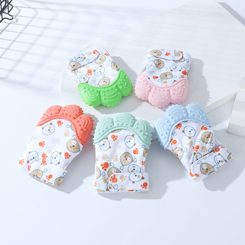 beautiful printed cartoon bear silicone gloves teether children‘s molar toys silicone teether glove-type teether