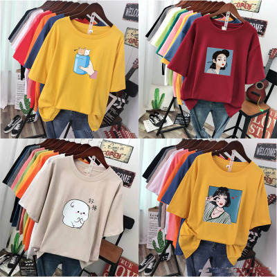 Summer New Korean Style Women's Short-Sleeved T-shirt Foreign Trade Stock Women's Loose round Neck Pullover T-shirt Tail Goods Wholesale