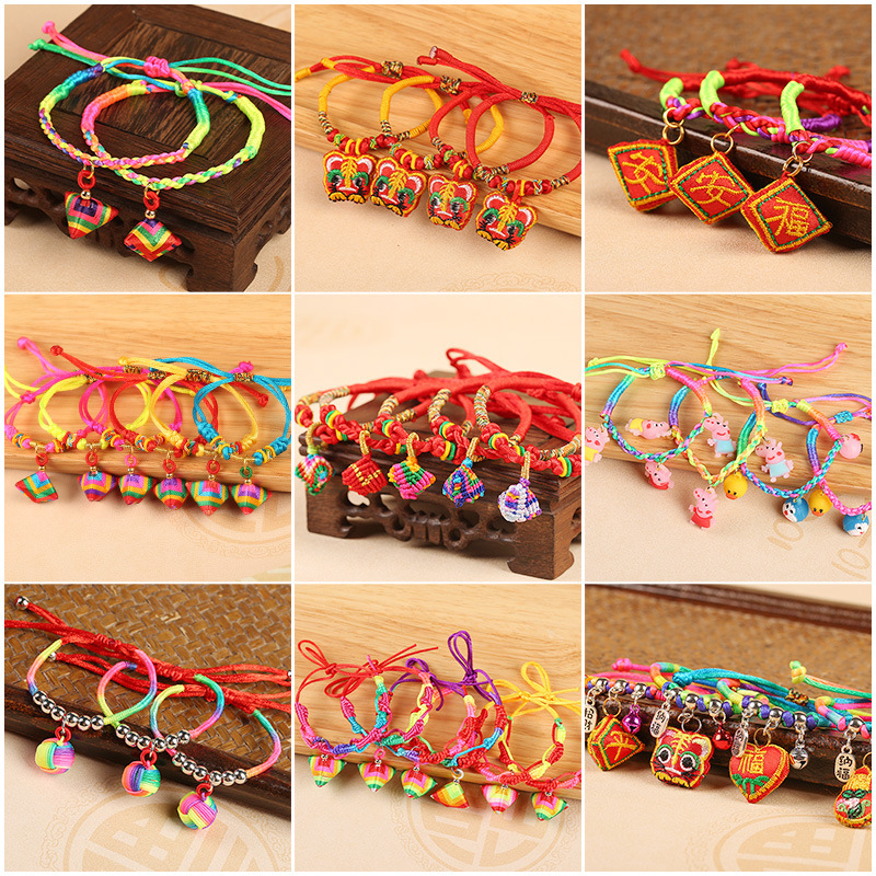 Dragon Boat Festival Handmade Colorful Braided Rope Tiger Zongzi Sachet Bracelet Children's Hol