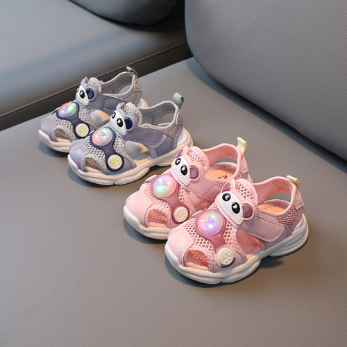 2021 summer New Baby Sandals Soft Closed Toe Hollow Beach Shoes 1-3 Years Old Girl Toddler Shoes LED Light Cartoon