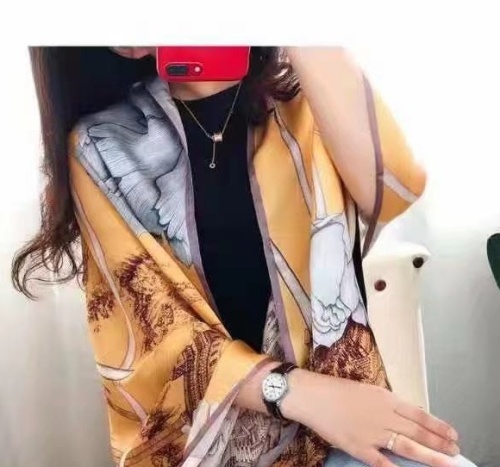 [Retail] South Korean Satin New Silk Satin Pattern Two-Color 90*180 Scarf Silk Scarf Shawl Silky Spot