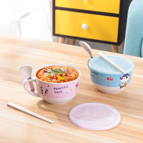 Creative New Bamboo Fiber Tableware Cartoon Children Multi-Functional Anti-Scald Instant Noodle Bowl Chopsticks Spoon Kit 