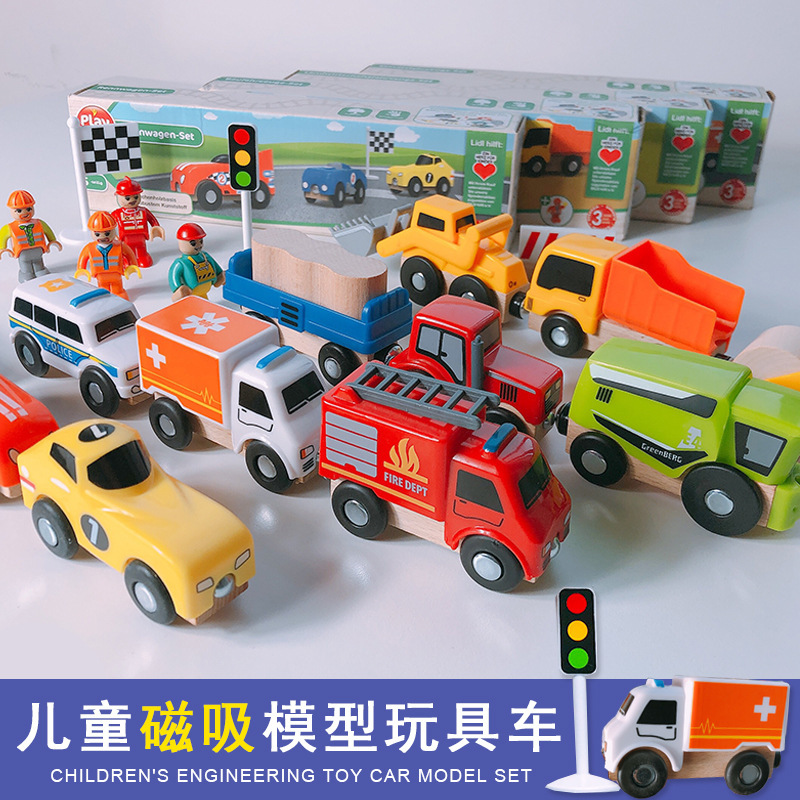 Wholesale Wooden Engineering Vehicle Fire Truck Car Toy Set 0.86 Children's Toy Car Model Boy G