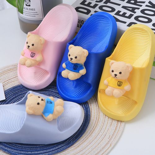 new three-dimensional bear cute children‘s slippers summer thickening soft bottom comfortable boys and girls sandals home bath shoes