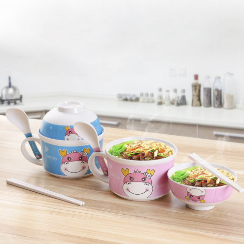 creative new bamboo fiber tableware creative cartoon children‘s multifunctional instant noodle bowl spoon chopsticks