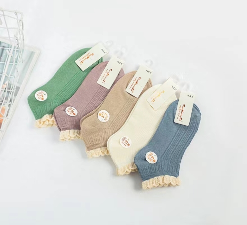 yiwu good goods women‘s socks double needle bamboo fiber cotton lace low cut short fashion boutique socks wholesale customization