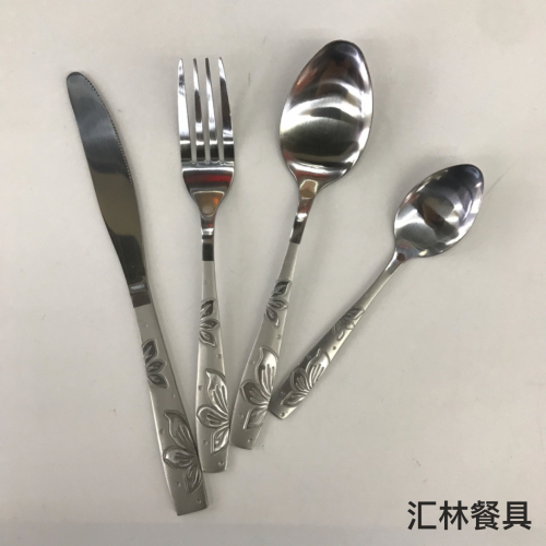 410 stainless steel material western tableware small square head sandblasting series e-meal knife fork spoon tea fork spoon