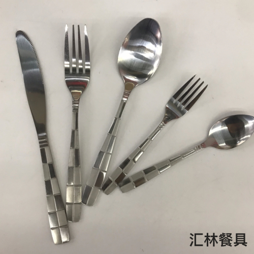 [huilin] 410 stainless steel material western tableware square toe sand blasting series d knife fork and spoon tea fork and spoon