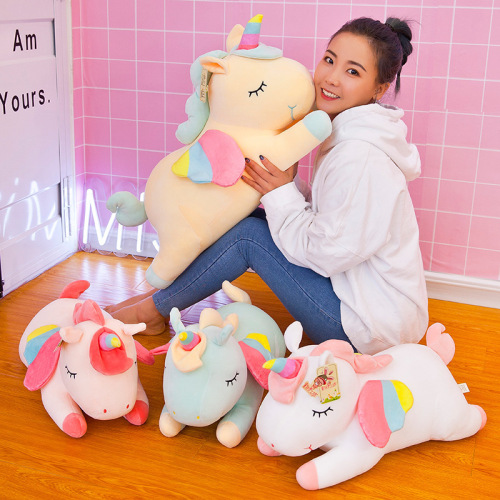 Tiktok Creative Angel Unicorn Doll Cute Rainbow Pony Plush Toy Girlish Doll Doll