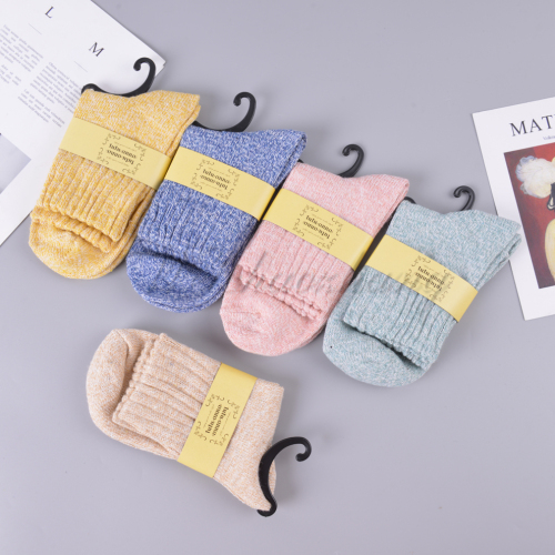 Color Striped Fresh Accessories Women‘s Warm Angora Wool Mid-Calf Socks 2023 New Multi-Color Optional