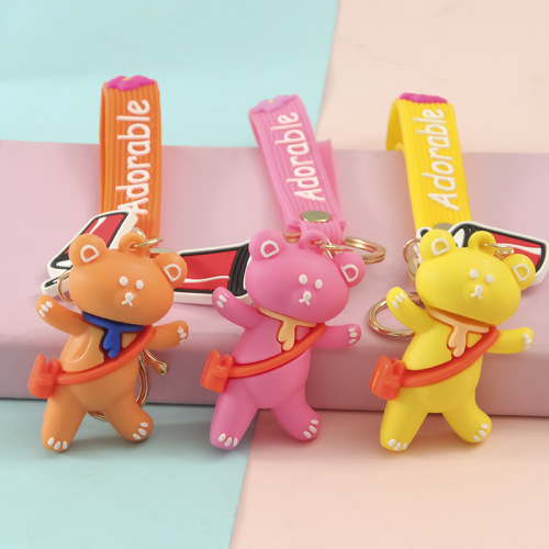 Cute Cartoon Backpack Bear Keychain Pendant Soft Plastic Bag Small Ornaments Key Chain Push Event Gifts