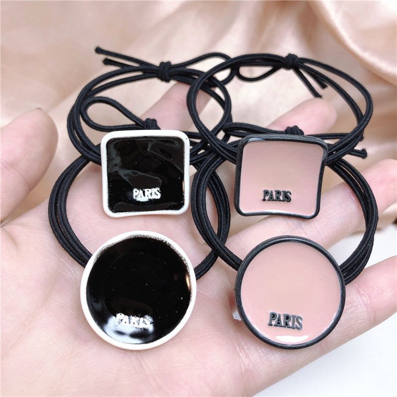 Korean Dongdaemun Simple Fashion Letter Hair Accessories round Plastic Hair Tie Women's Hair Ba