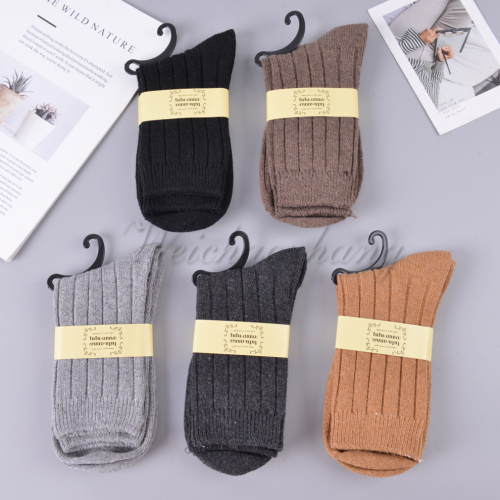 Autumn and Winter High Screw Type Men‘s Color Stockings Vertical Stripes Angora Wool Terry-Loop Hosiery Anti-Pilling