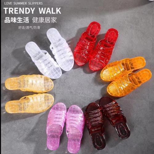 spot pvc casual jelly crystal slippers for women fashion slippers one-line women‘s breathable shoes factory wholesale