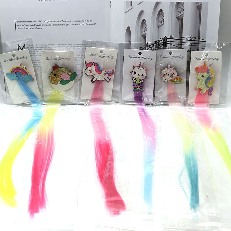 Childrens Hair Accessories Set Amazon hot style Girl Unicorn Princess Wigs Hair Pin