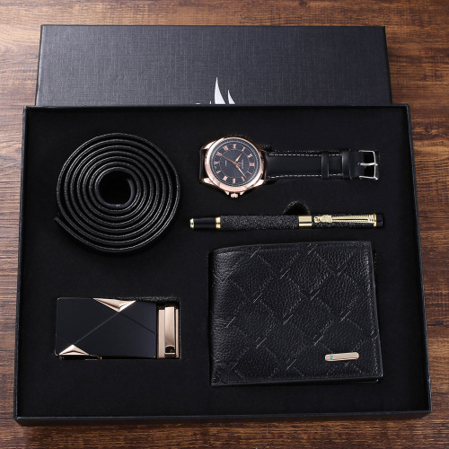 High-End Gift Set Business Quartz Watch + Belt + Wallet + Pen