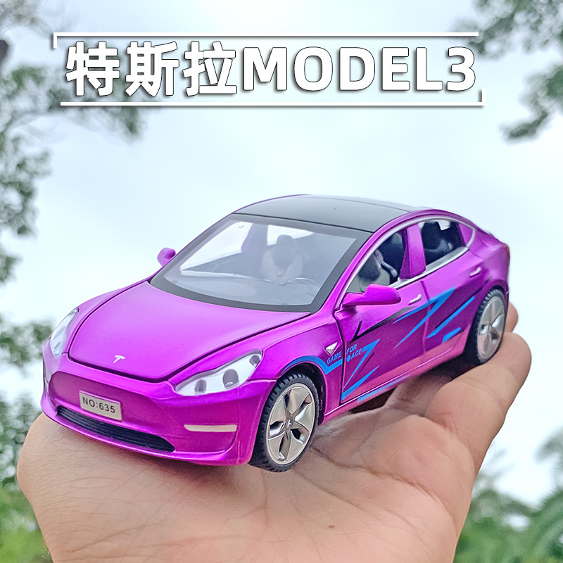 Wanbao 1:32 Tesla MODEL3 Alloy Model with Light Sound Effect Pull Back Car Eating Chicken Same Style