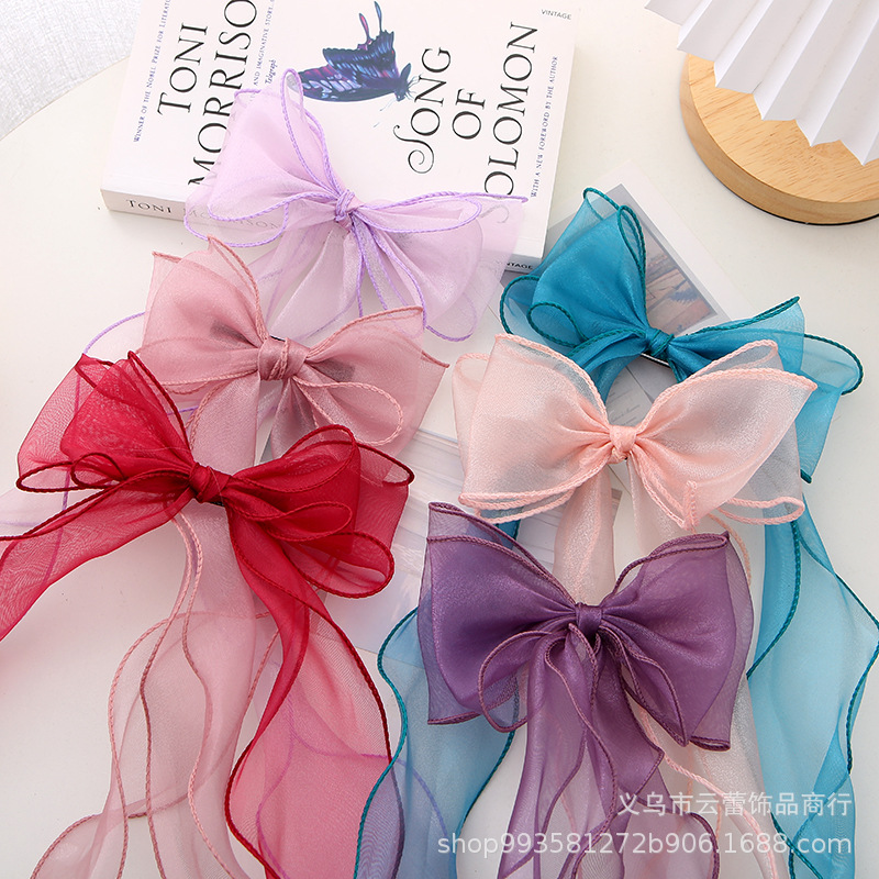 Children's Ribbon Bowknot Hair Band Tie Hair Ribbon Girls' Double-Layer Ribbon Headdress T