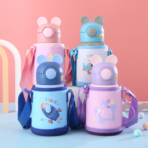 16 Stainless Steel Children‘s Cup One Cup Dual-Use Insulation Antler Pot Portable Cartoon Thermos Cup baby Straw Cup 