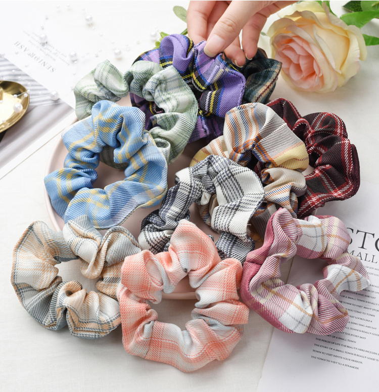 日韩系jk制服面料格子大肠圈 甜美可爱肥肠圈 千鸟格子皮筋