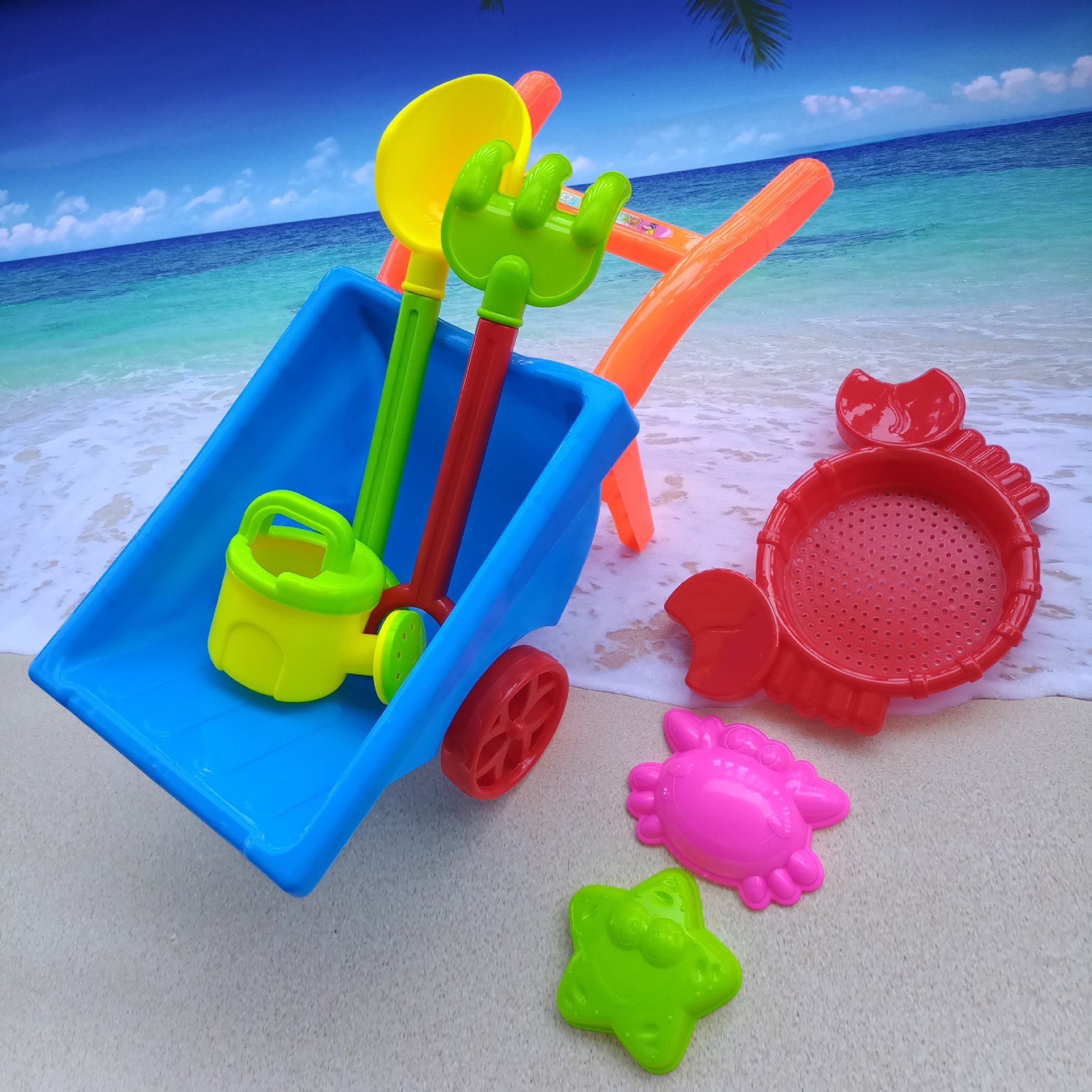 儿童沙滩手推车玩具 沙滩玩具套装 沙铲 沙滩桶套装 玩沙戏水沙漏