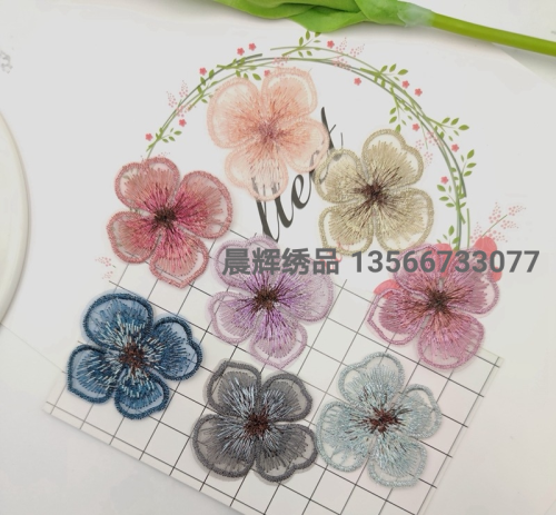 embroidered four-petal flower piece 5cm small flower clothing ornament shoes and hats scarf mobile phone shell accessories diy handmade materials