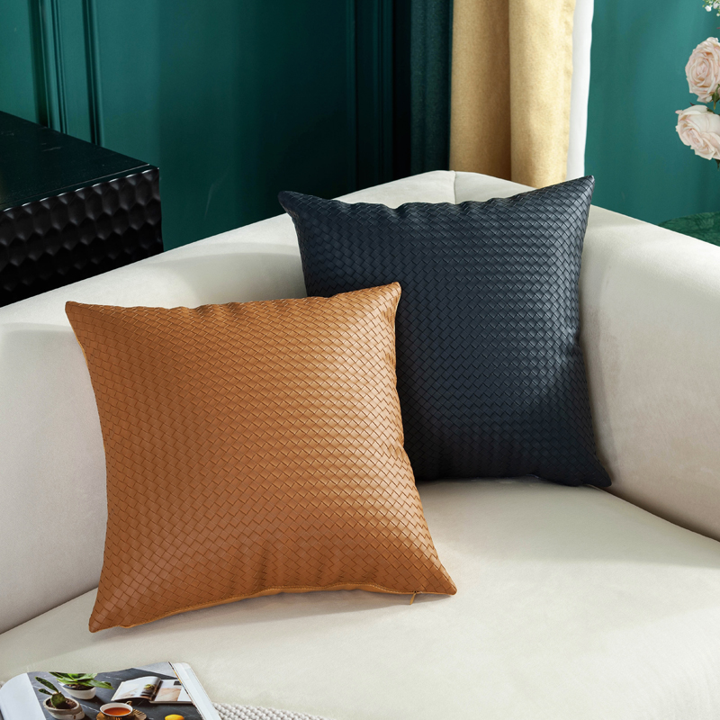 轻奢拼皮沙发抱枕靠垫仿皮抱枕沙发皮靠垫皮靠枕客厅抱枕皮枕套子