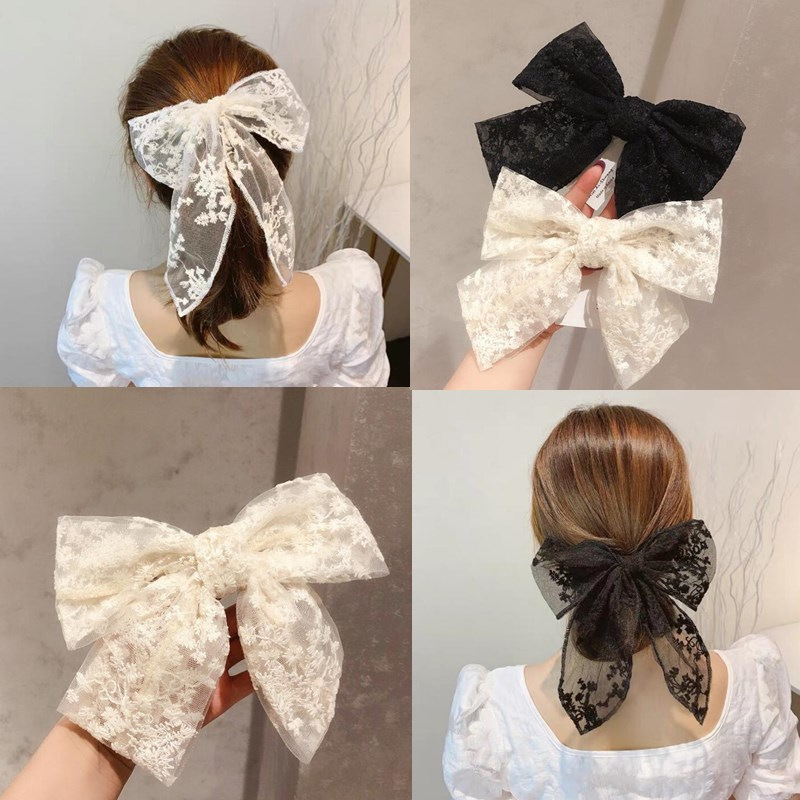 Korean Style Lace Bow Barrettes Embroidered Sweet Temperament Fairy Ribbon Spring Gap Former Red Gir