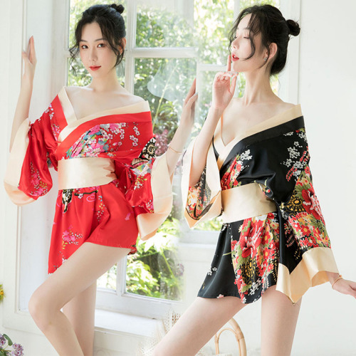 Japanese-Style Printed Kimono Sexy Lingerie Women‘s Game Uniform Temptation Suit Amazon Popular Sexy Pajamas Nightdress