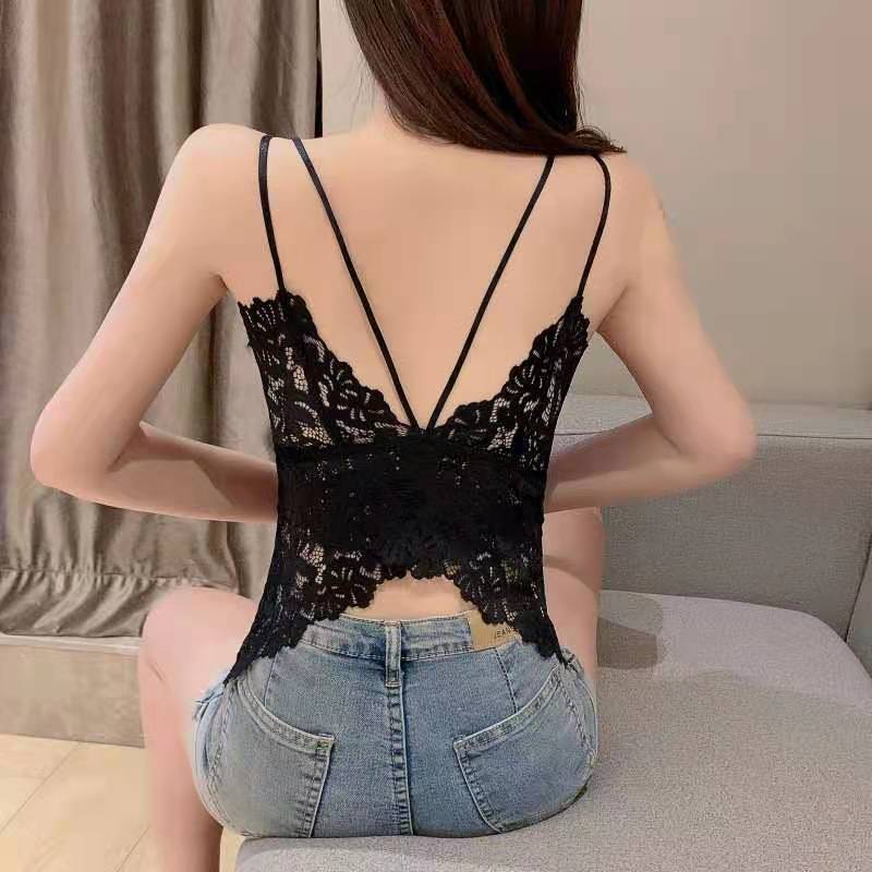 Sexy French Style Lace Screen Red Beauty Back Chest Wrap Underwear Anti-Exposure Outerwear Women wit